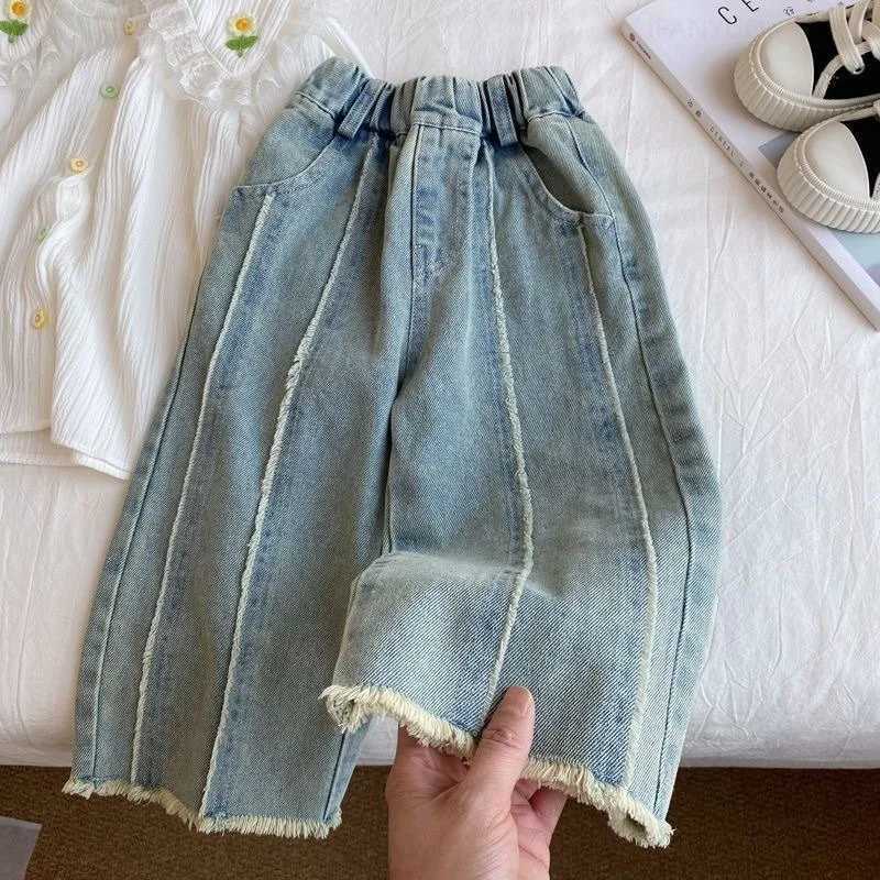 Spring Kids wide leg Spring Pants childrens clothing Trouser girls Tassel jeans Korean loose Trouser casual pantsT250326