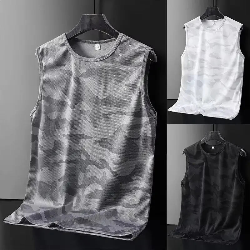 2024 Mens Camouflage Vest Ice Silk Thin Quick Dry Sports TShirt Youth Summer Fashion Uniform Tank Top 250319