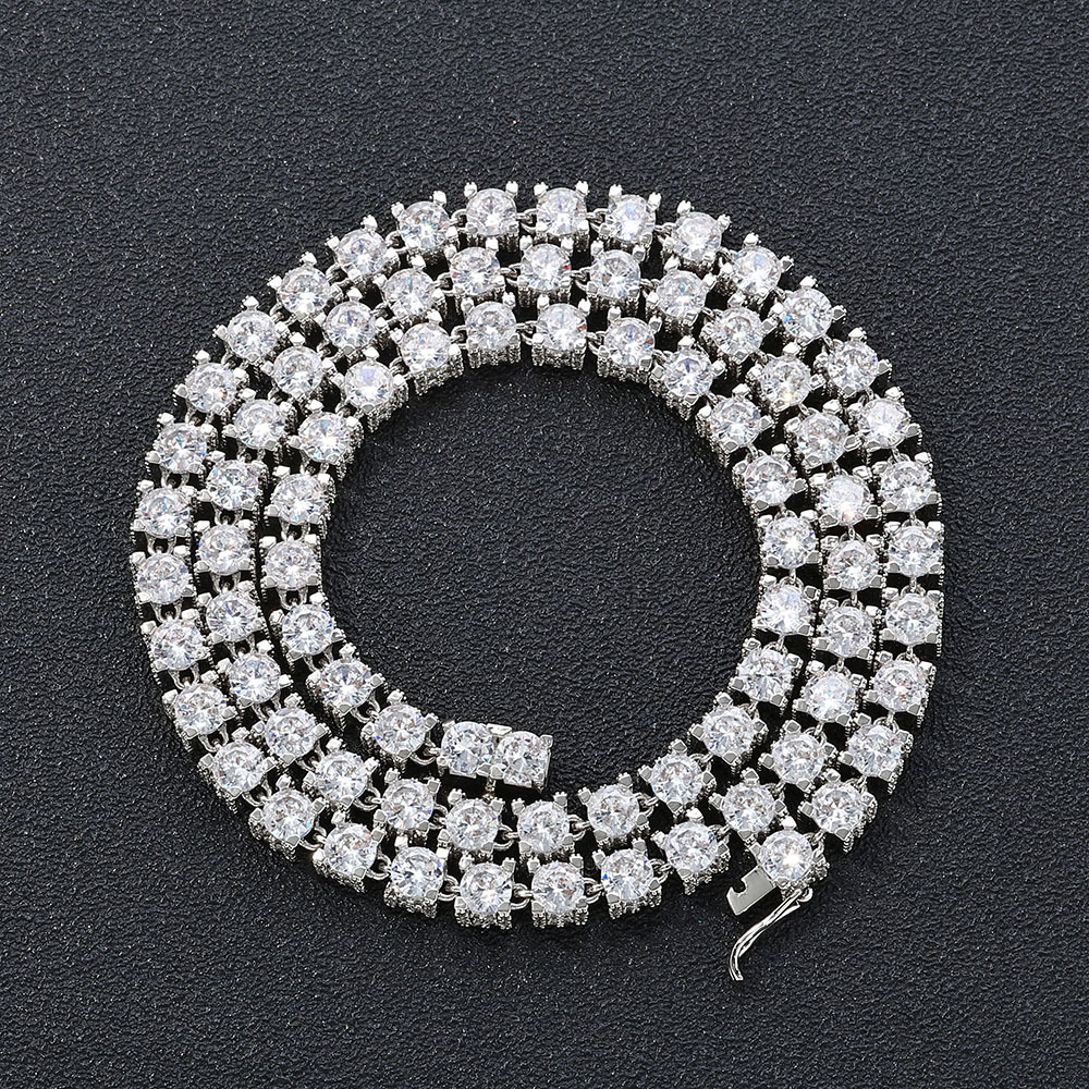 Hip Hop Jewelry Sparkly 6mm Tennis Chain Side Studded With Diamond Iced 5mm-Zircon Clasp Locker Tennis Necklace