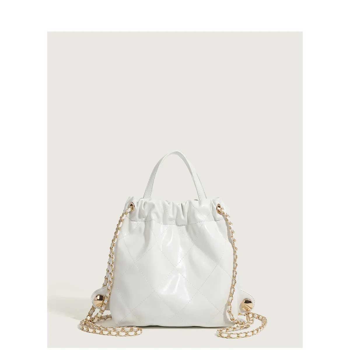 Womens large capacity soft leather coarse tweed style Argyle chain garbage bag single shoulder fashionable ten font Y250319