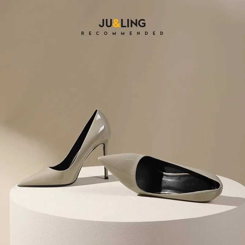 Pointed toe High H Wens new gray temperature with fine heels professional stain patent leather pump Y250319