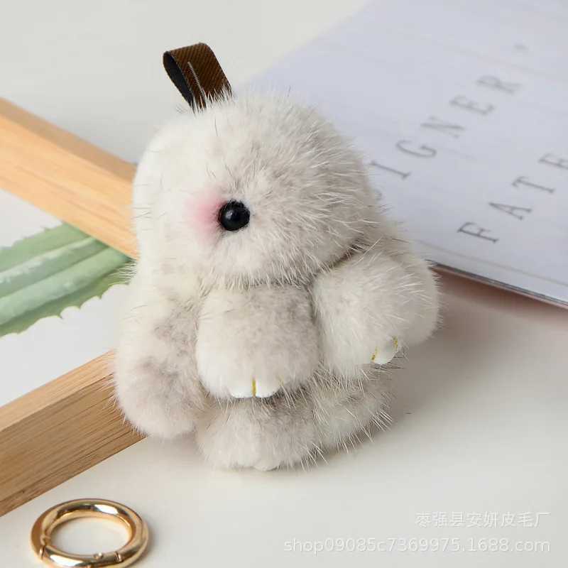 Cute rabbit real mink keychain womens bag decoration pavilion plush rabbit pendant car keyring birthday gift girl accessoriesXJ250319