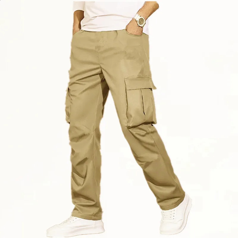 Mens multi pocket work pants retro casual from European and American street fashion s mens style 250319
