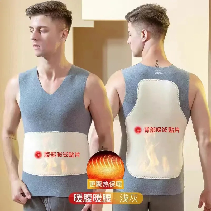 L5XL Mens Doublesided Patch Heating Padded Cold Vest Nonmarking Thermal Undershirt Bottoming Fall and Winter Male Tops 250319