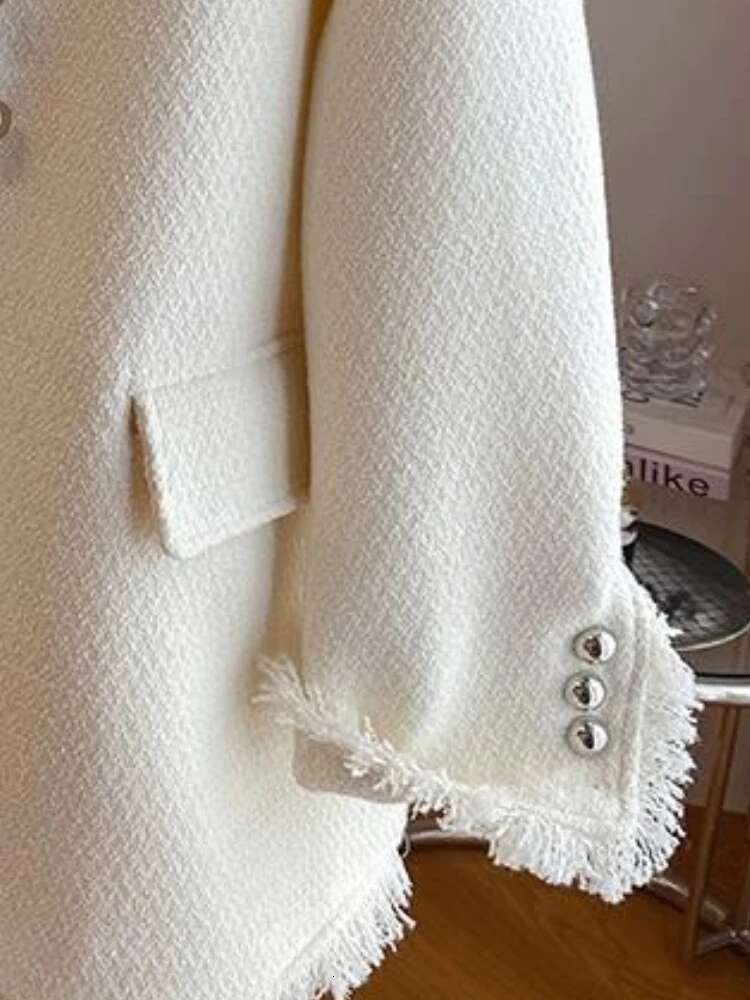 Tweed Coats 2025 Women's Clothing Solid Loose Outwear Tops Ropa Mujer O-Neck Vintage Tassel Fashion Korean Jackets