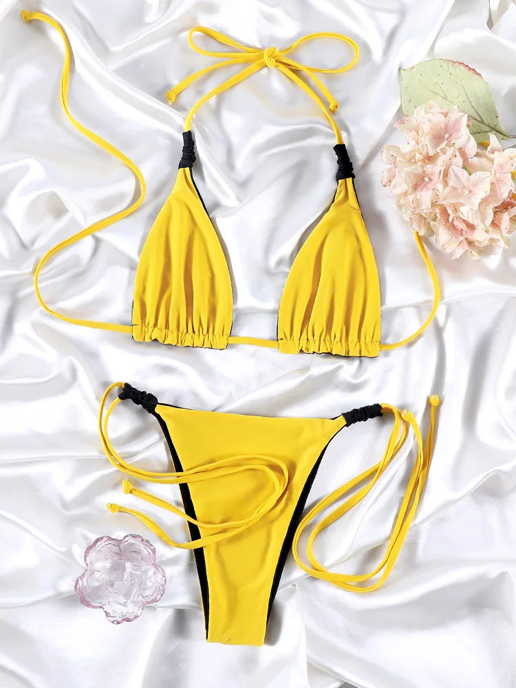 2025 Bikini Set Triangle Swimsuit For Women Sexy Beachwear Two-Sided Bikini Sets Halter Swimwear Low Waist Biquinis 250320