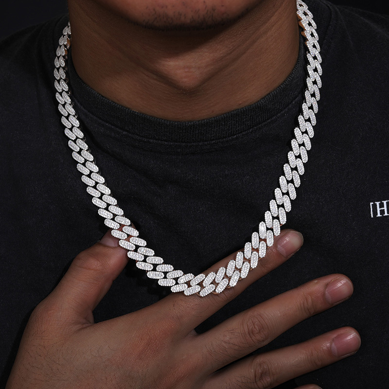 High Quality Unisex VVS1 D Color VVS1 Round Cut Moissanite Certified Cuban Chain Necklace 925 Silver For Men Hip Hop Jewelry