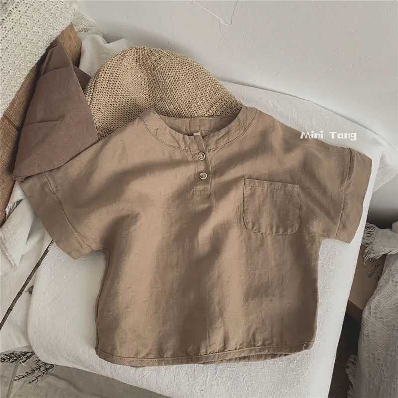 Summer childrens T-shirt fashion solid color girls T-shirt short sleeved cotton boys top Korean casual childrens clothing 1-8YT250320