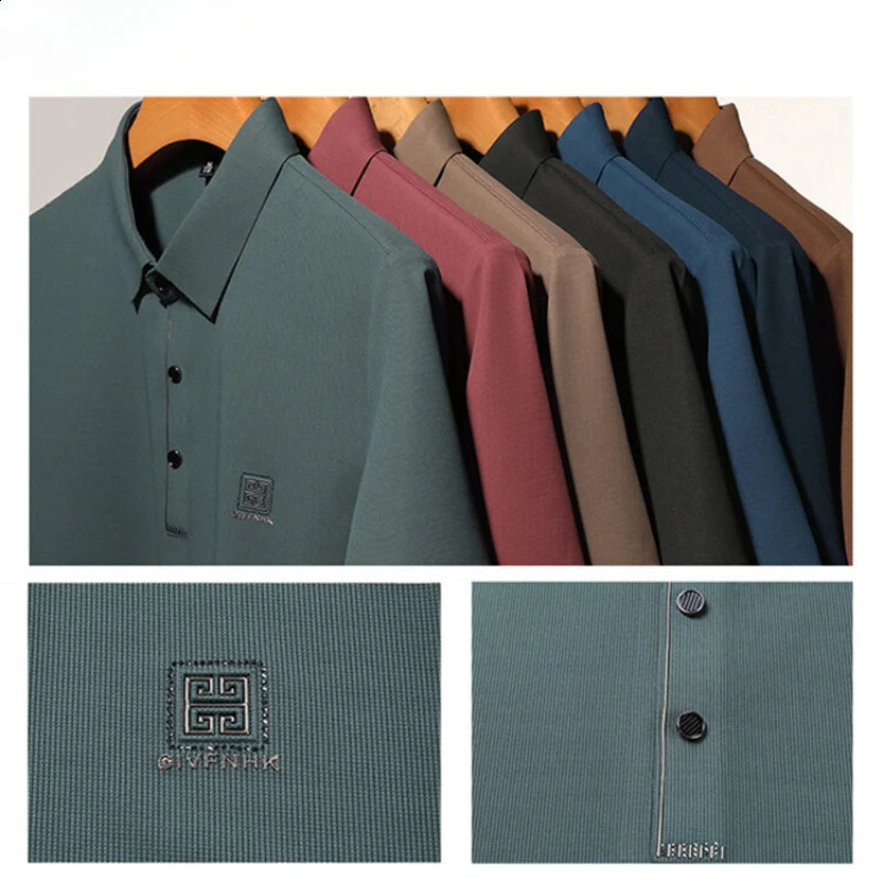 Summer Seamless T-shirt Brown Mens Cool Golf Business Casual Polo ShirtFashion Lapel Short Sleeve 250319
