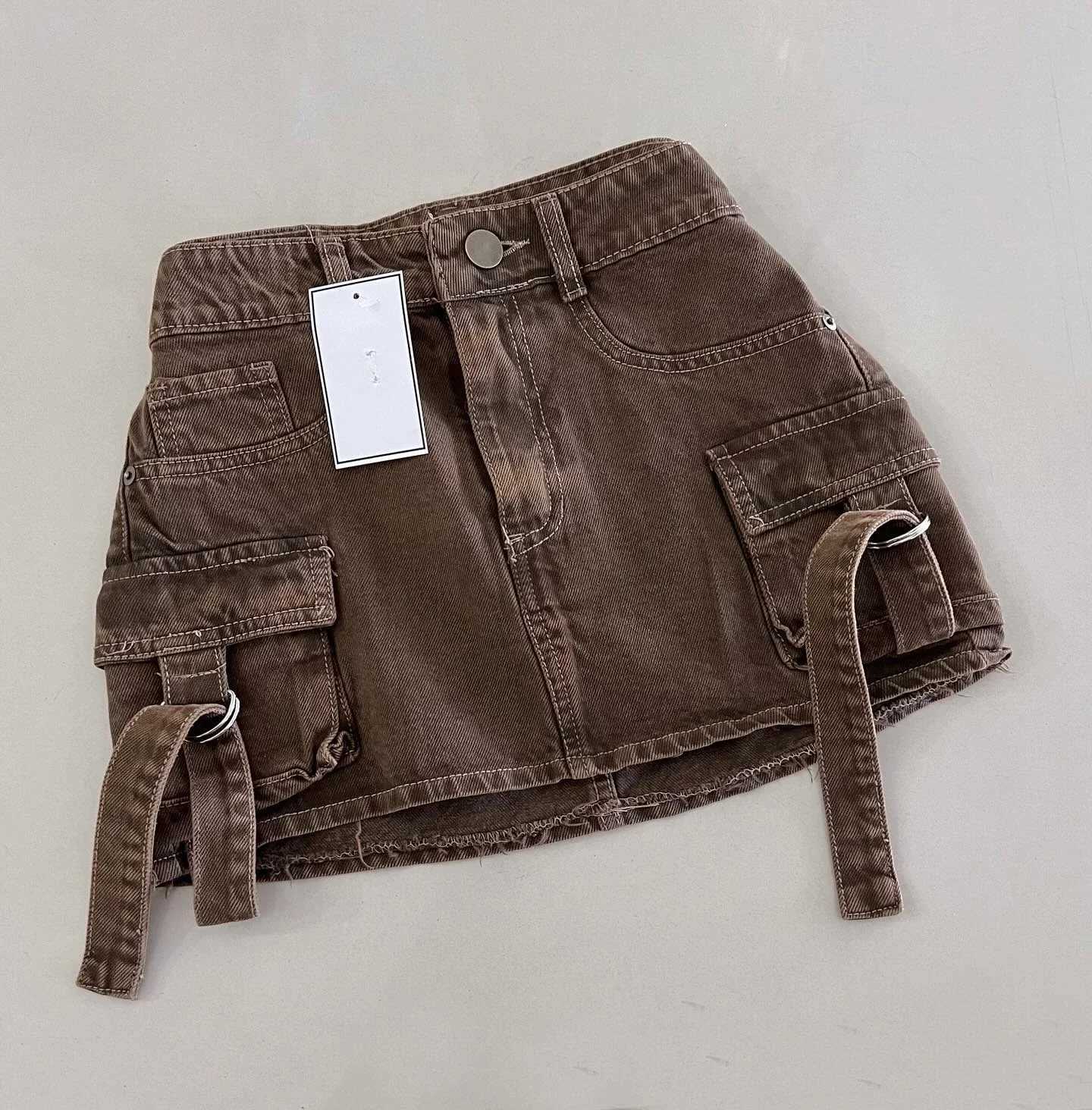 Brown mini skiing retro gothic fashion Y2K skiing Harajuku Co. Ltd. pocket casual edition sexy denim womens clothingXJ250320