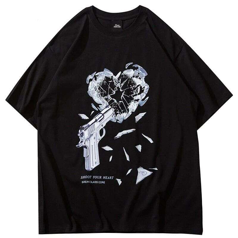 Little Angel American Funny Fuzzy Cartoon Printed Short sleeved T-shirt for Men Trendy Loose Simple High Street Couple TEE