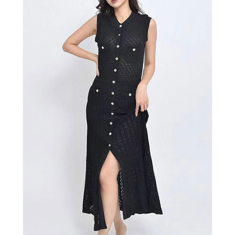 Women's Tanks & Camis s Home Light Luxury Knee Covering Flesh Hollow Sleeveless Knitted Dress for Women, Large Swinging, Slimming Showing Off, El