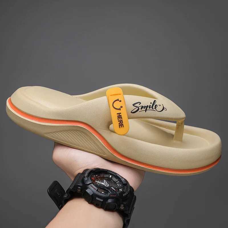 Mens platform flip summer soft bottom EVA slider mens outdoor casual beach shoes mens N-Slip bathroom slider sandals Y250320
