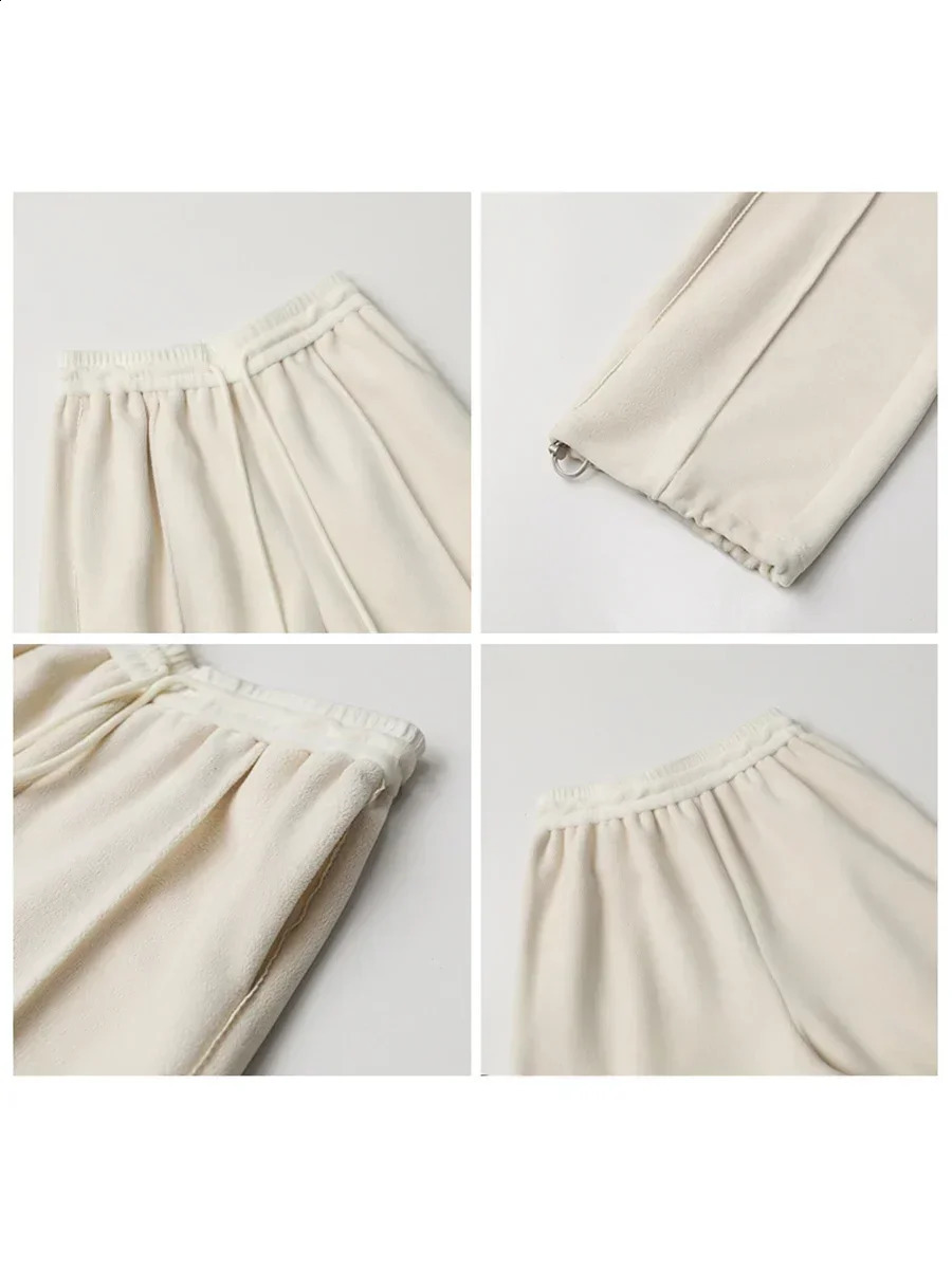 CHIC VEN Womens Casual Solid Elastic Waist Wide Leg s Trouser Lazy Straight Pants Womens Autumn Winter 250314