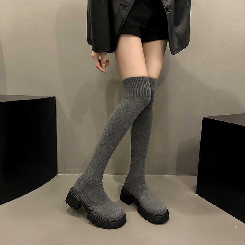 High heels long boots thick heels increased elasticity free Shipping Designer Slippers slimming effect over the knees External penetration Women woole
