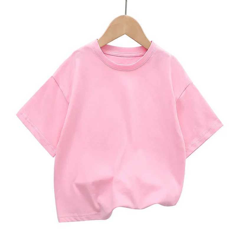 Summer Childrens Short sleeved T-shirt New Fashion Kids Shoulder Down T-shirt Top Cotton Trendy Student Tee 2-12 years oldT250320