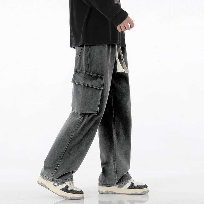2024 New Mens Bag Jeans Fashion Street Clothing Retro Wide Leg Pants American Street Clothing Y2K Large Pocket Youth CoatT250319