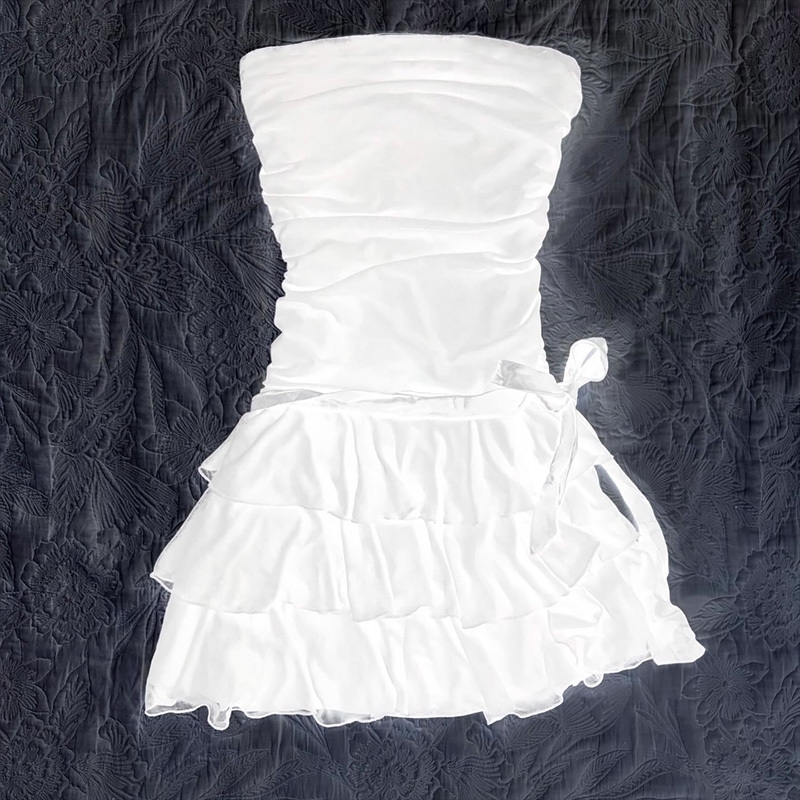 Women tube top dress high fashion streetwear casual cute bow chic aesthetic solid color Y2K emo girls summer slim dress 250319