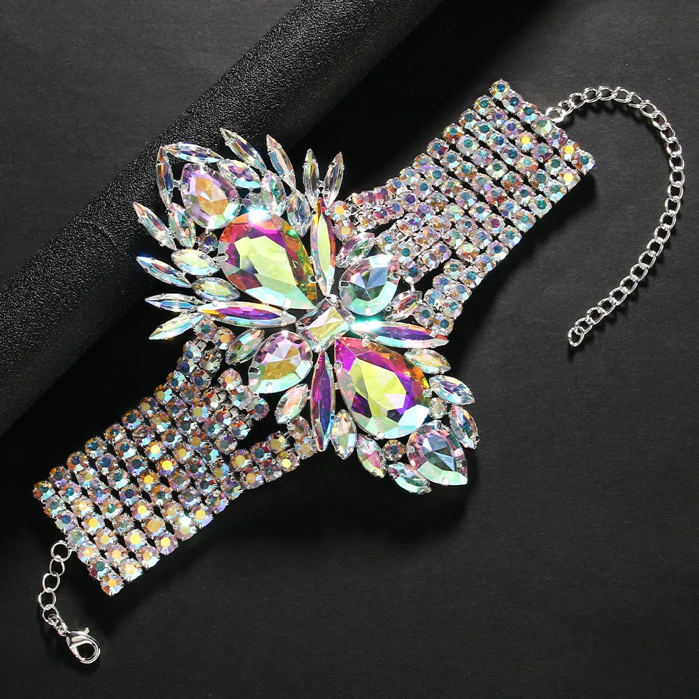 Bohemian AB Rhinestone Exaggerated Bracelet Queen Club Party Advanced Large Fashion Crystal Hand Chain Women Jewelry Accessories 250320