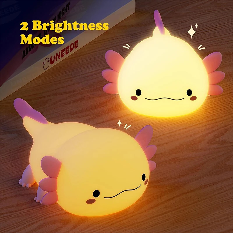 Cute Axolotl Night Light Silicone Nursery Sleeping Lamp Touch Control Nightlights USB Rechargeable Table Lamp for Baby Child 250319