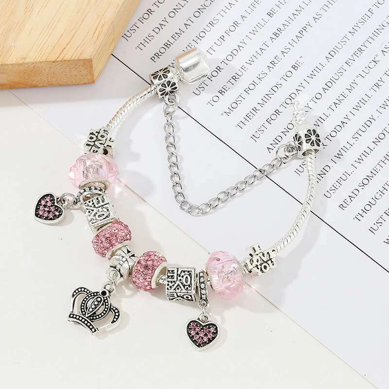 High Quality Silver Color Love Beads Charm Bracelets With Crown Heart Pendant Brand Bracelet Jewelry Gift For Women Wife Pulsera