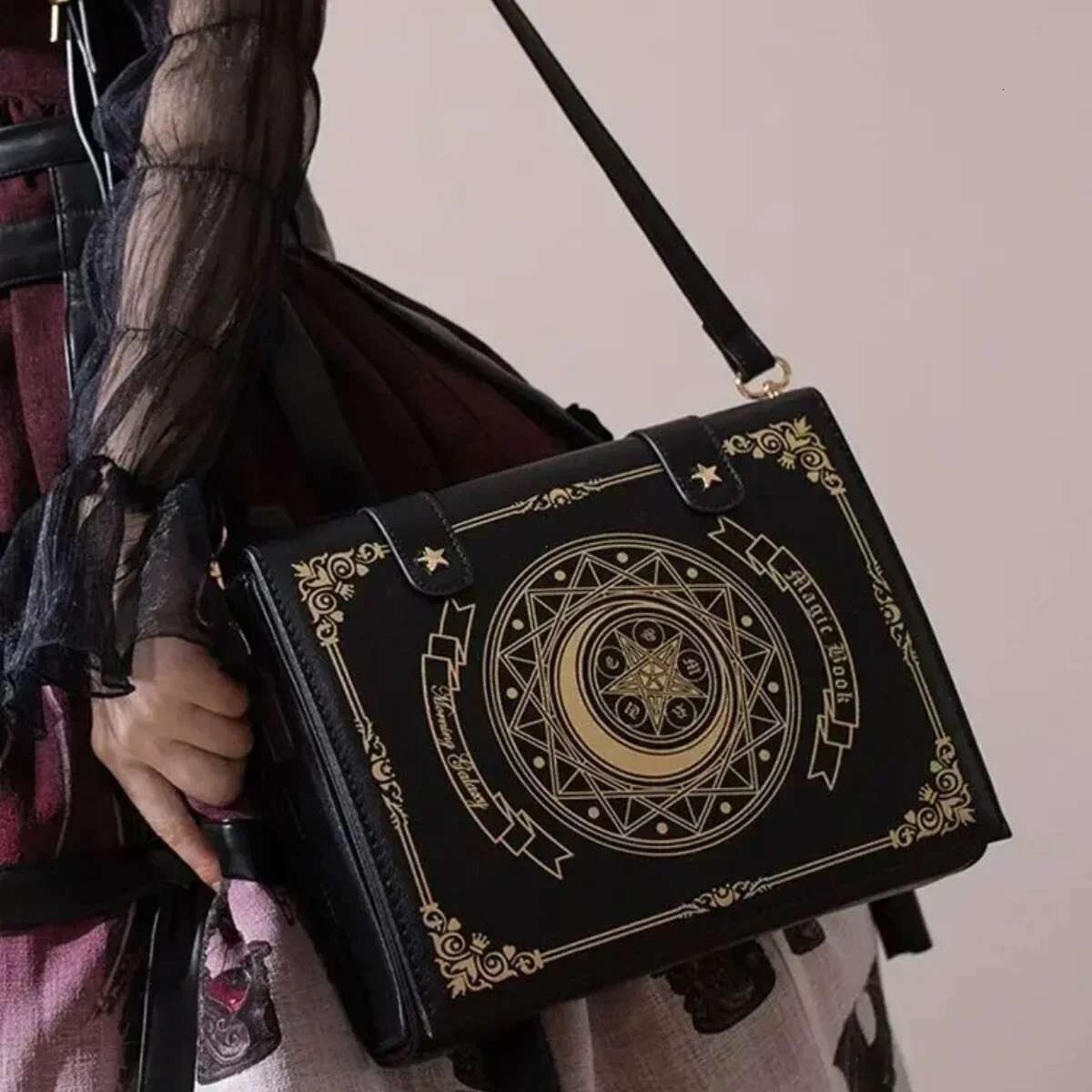 Korean Gothic Square Black Shoulder Bag Haruku Vintage Aesthetic Purses Designer Handbags Messenger Tote Bags Women