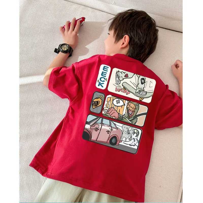 2024 Summer Childrens Clothing Street Clothing Fashion Cartoon Printed T-shirt 100% Cotton Top T-shirt Childrens Short Sleeve Boys and Girls ClothingT