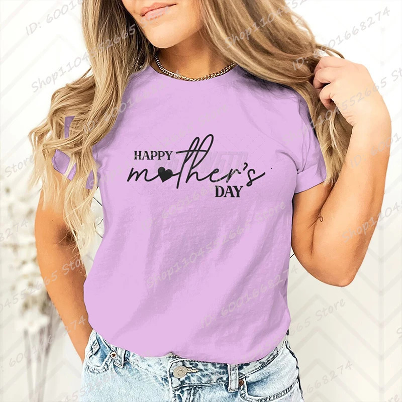 Happy Mothers Day Print T-shirts For Women Summer Short Sleeve Round Neck T Shirt Cute Loose Mothers Day Gifts Tops 250320