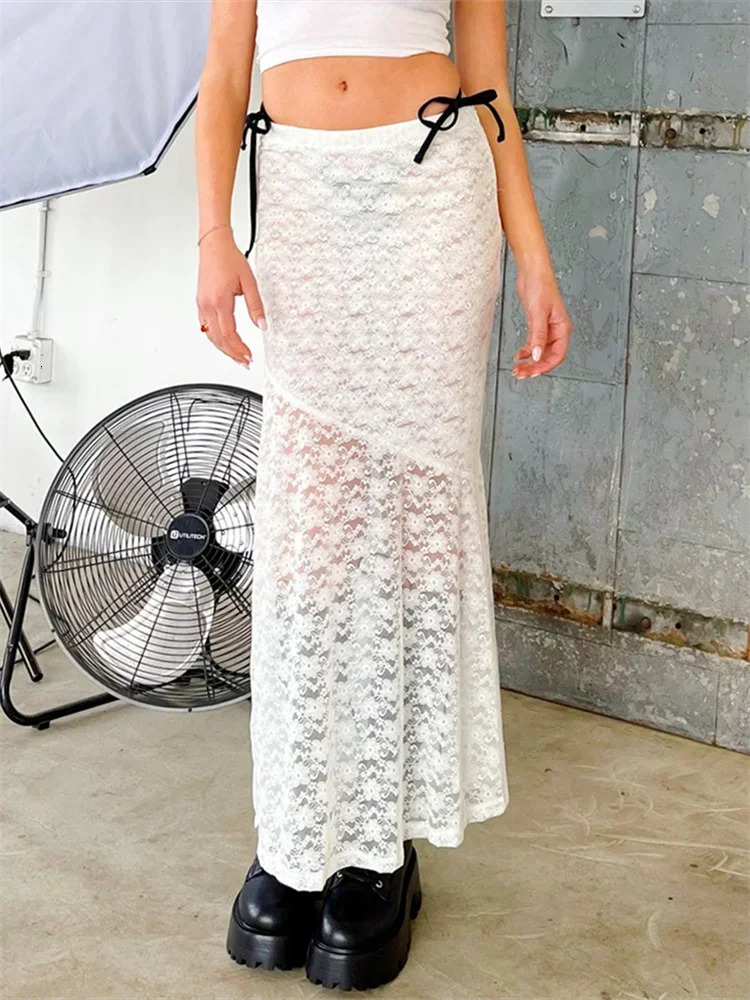Women Lace Long Skirts Retro Gothic Y2K Midi Skirts High Waist Swing Skirt Summer Fall Bohemian Beach Club Sexy Streetwear 250320