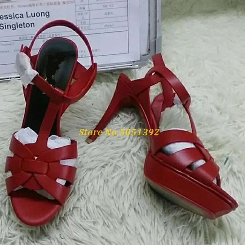 Candy Color Nude Black Patent Leather Cross Strappy Sandal Platform T-Bar High Stiletto Heels Ladies Dress Shoes Bride