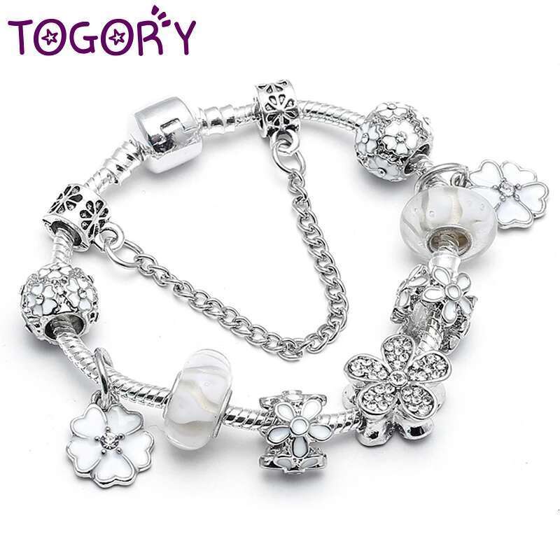 2024 New White Magnolia Bloom Beads Charm Bracelets For Women Fit European Brand Bracelets & Bangles Valentine's Day Gift