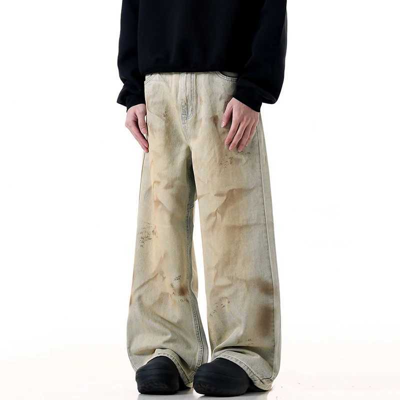 IEFB American Mens Jeans Splotch Wear Wash Contrast Loose Straight Wide Leg Retro Mens Jeans 9W398T250319