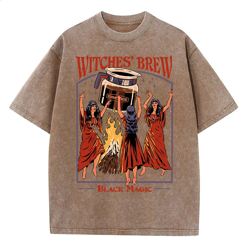 Witches Brew Coffee Black Magic Wash Retro Snowman T-shirt Summer Casual T-shirt Cotton Breathable Top 250317