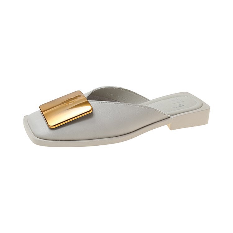 Fashion metal patent leather slip-on peep-toe half-slipper for women new style for summer versatile thick high heels cool slippers for women