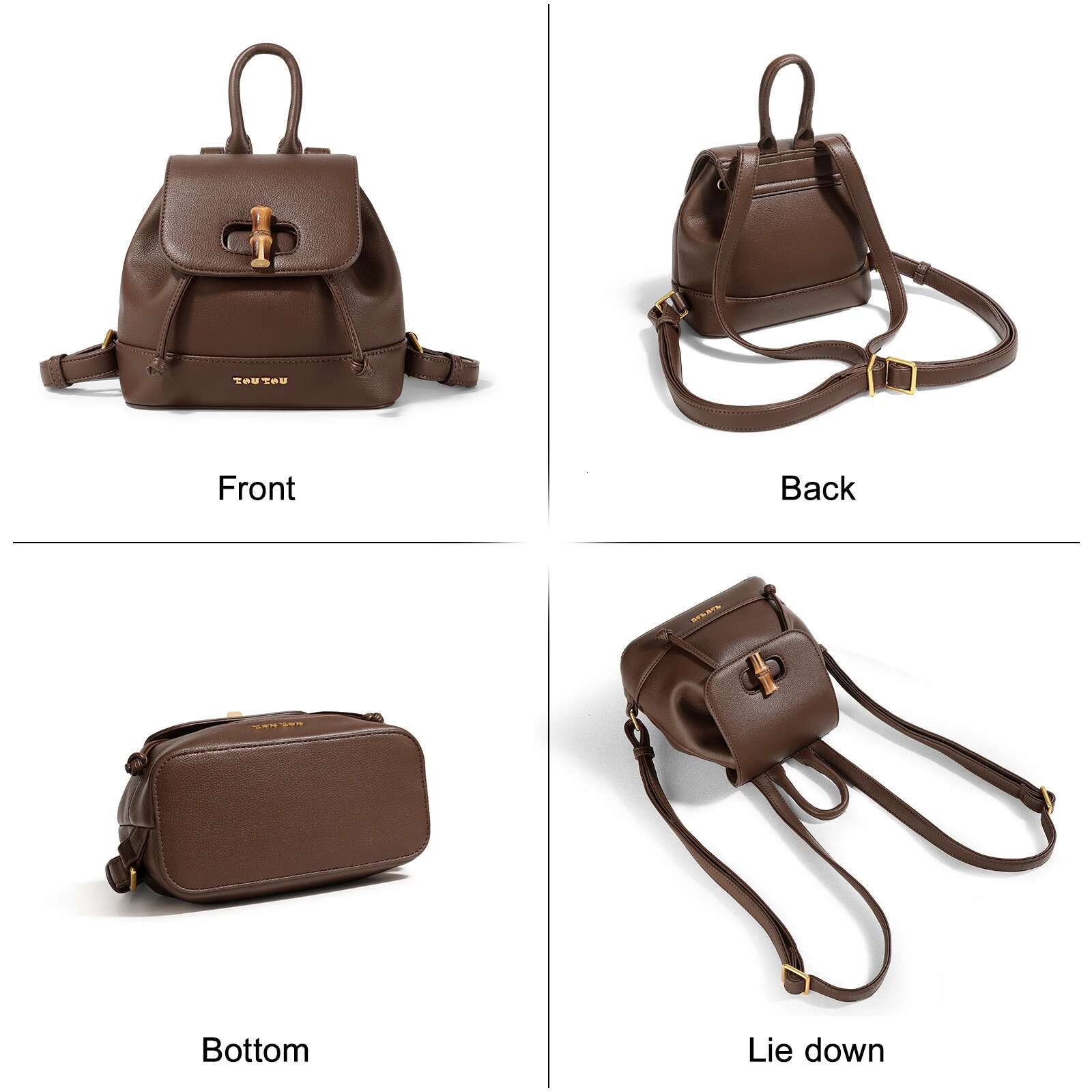 TOUTOU Women Backpacks Original Retro College Girl Versatile Design Commuting Bamboo Joint Backpack Cosmetic Makeup Bag