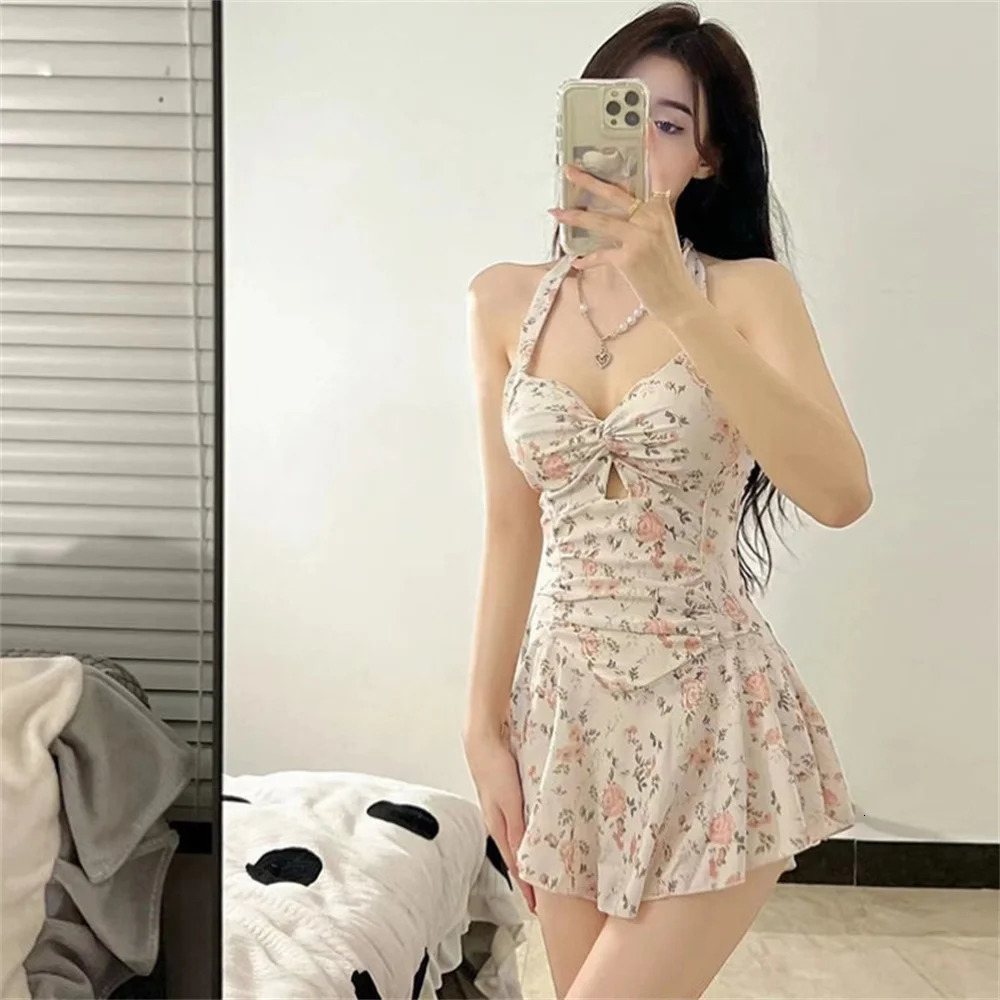 Womens pendant neck cute swimsuit sexy onepiece beach dress high waisted 250320