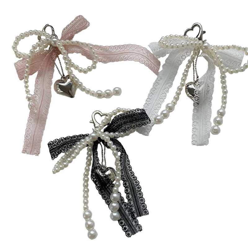 2024 New Sweet Pearl Bow Keychain Heart shaped Lace Pendant Car Keychain Korean Y2K Beauty Bag Pendant Accessories Gift 1PCXJ250319