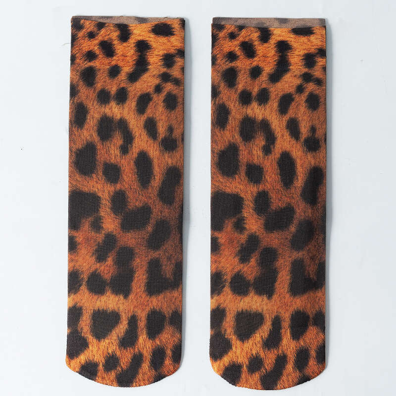 Printed Leopard Print Stockings, Short With Snake Print, Summer Single Shoes, High Elasticity, Breathable, Ultra-Thin Socks
