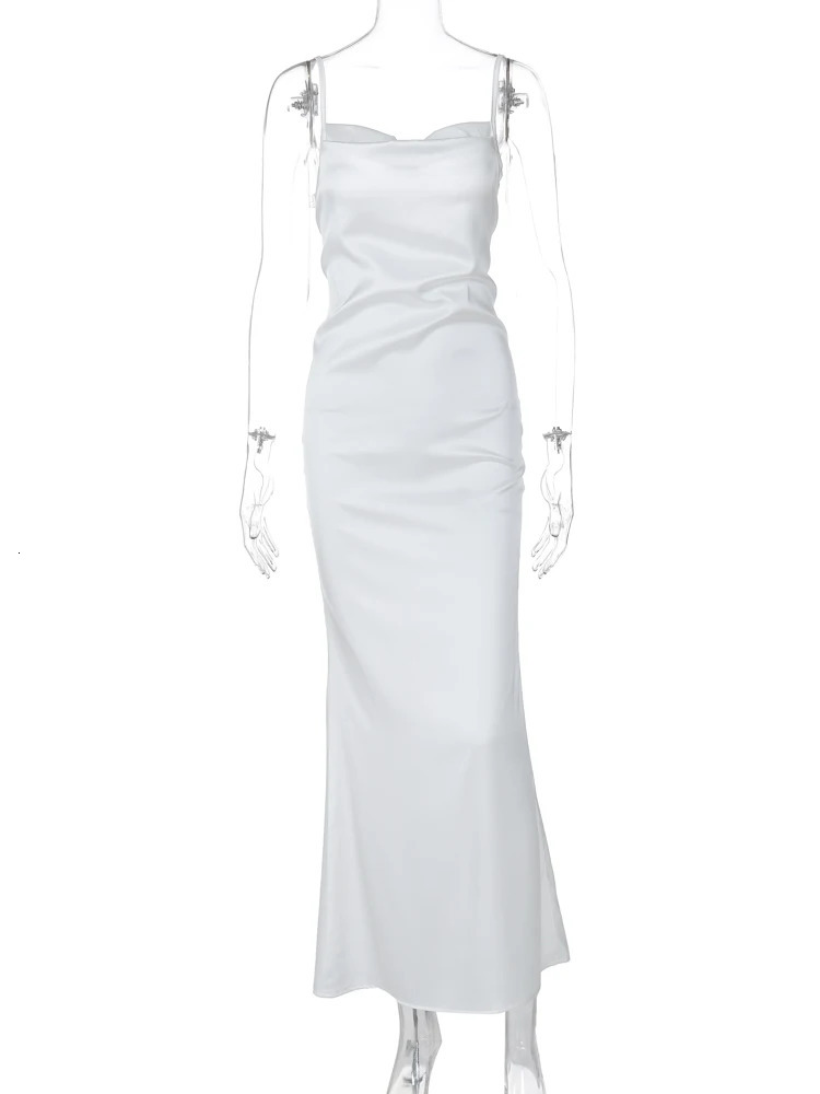 Quick view Wish list Elegant Satin Slips Backless Solid Bandage Sexy Bodycon Maxi Dress Summer Women Clothes Evening Party Birthday Vacation 250320