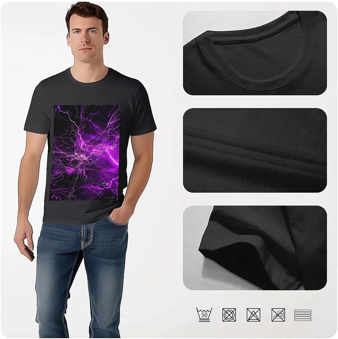 T shirt for Mens Mens Novelty T-Shirts Graphic 2D Print Summer Short Sleeve Abstract Purple Lightning Shirts Tshirt Graphic Tee Casual Tops Clothes Sh