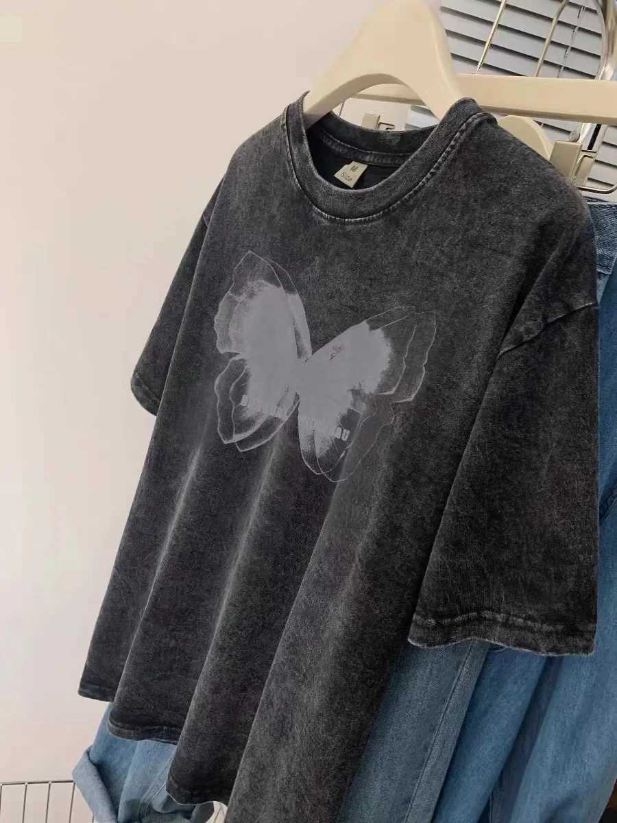 Aesthetic art butterfly print womens plus size T-shirt street fashion trend cool design top 2024 new Y2k handsome womens T-shirtT250320