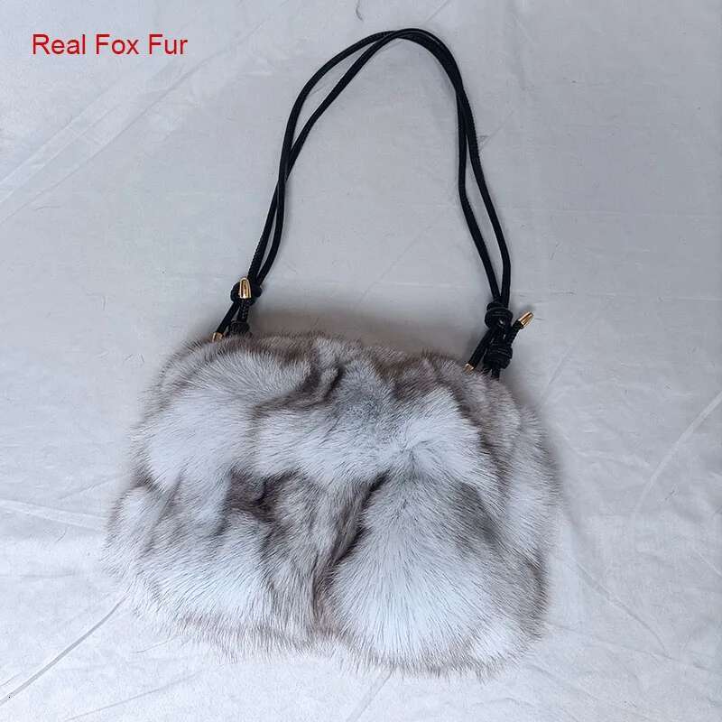 Women Winter Real Fox Handbag Fashion Warm Female Genuine Fur Small Shoulder Bag