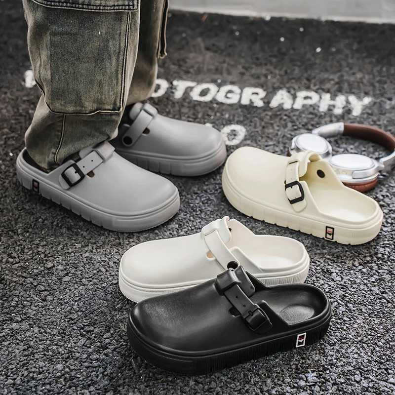 Summer Shoes for Men Lightweight EVA Sandals Closed-toe Fi Slippers for Men Solid Color Buckle-trap Garden Shoes s Mens Y250320