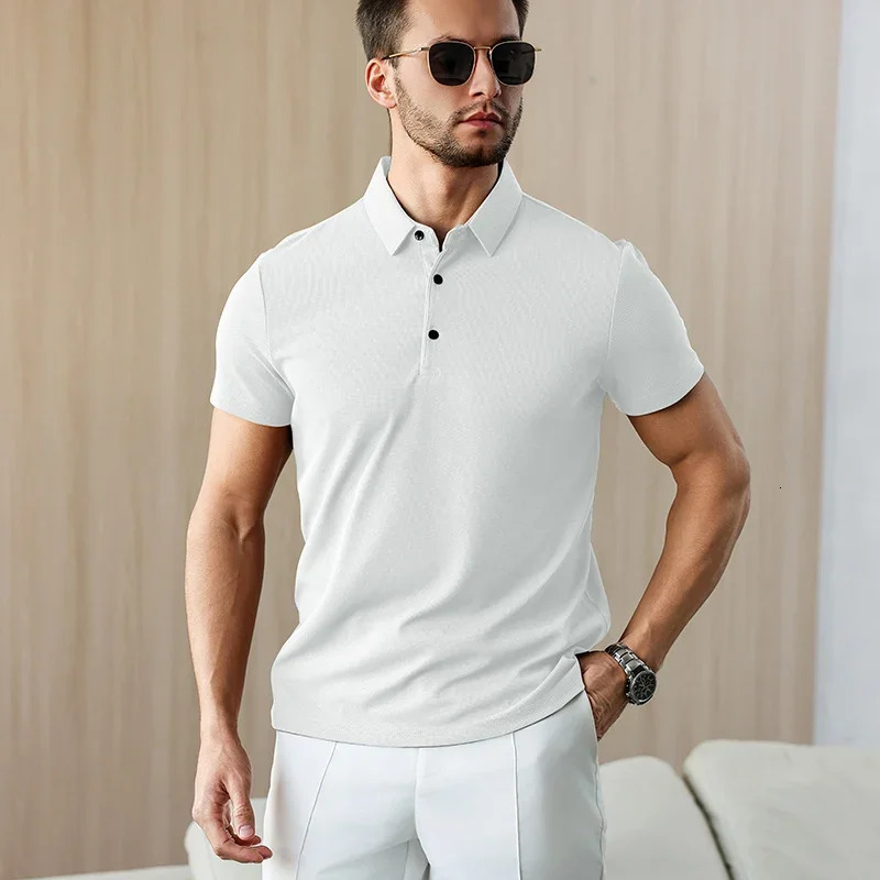 Mens Business Casual Short Sleeved Shirt Solid Color Polo Shirt Fashionable Breathable Comfortable Versatile Top 250320