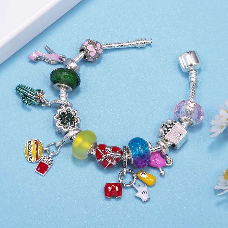 New Trendy Brand Charm Bracelets With DIY French Fries Heart Cactus Beads Bracelet For Women Kids Bijoux Pulseras Jewelry Gift
