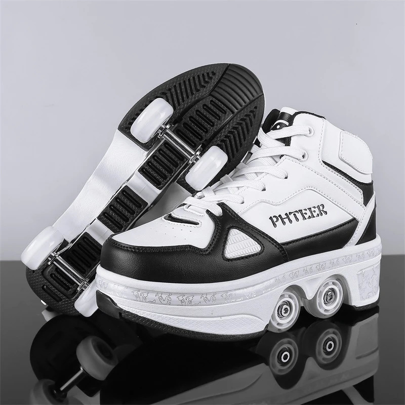 Boys Girls Rage Shoes Four Wheel Student Edition Kids Roller Skating Shoes with Retractable Wheels Adult Walking Skating Shoe 250320
