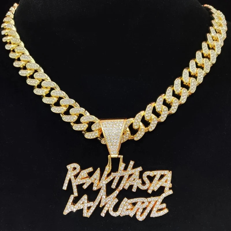 Hip Hop Letter Pendant Cuban Necklace For Women Men Shimmering Rhinestone Gold Silver Color Fashion Punk Style Party Jewelry 250320