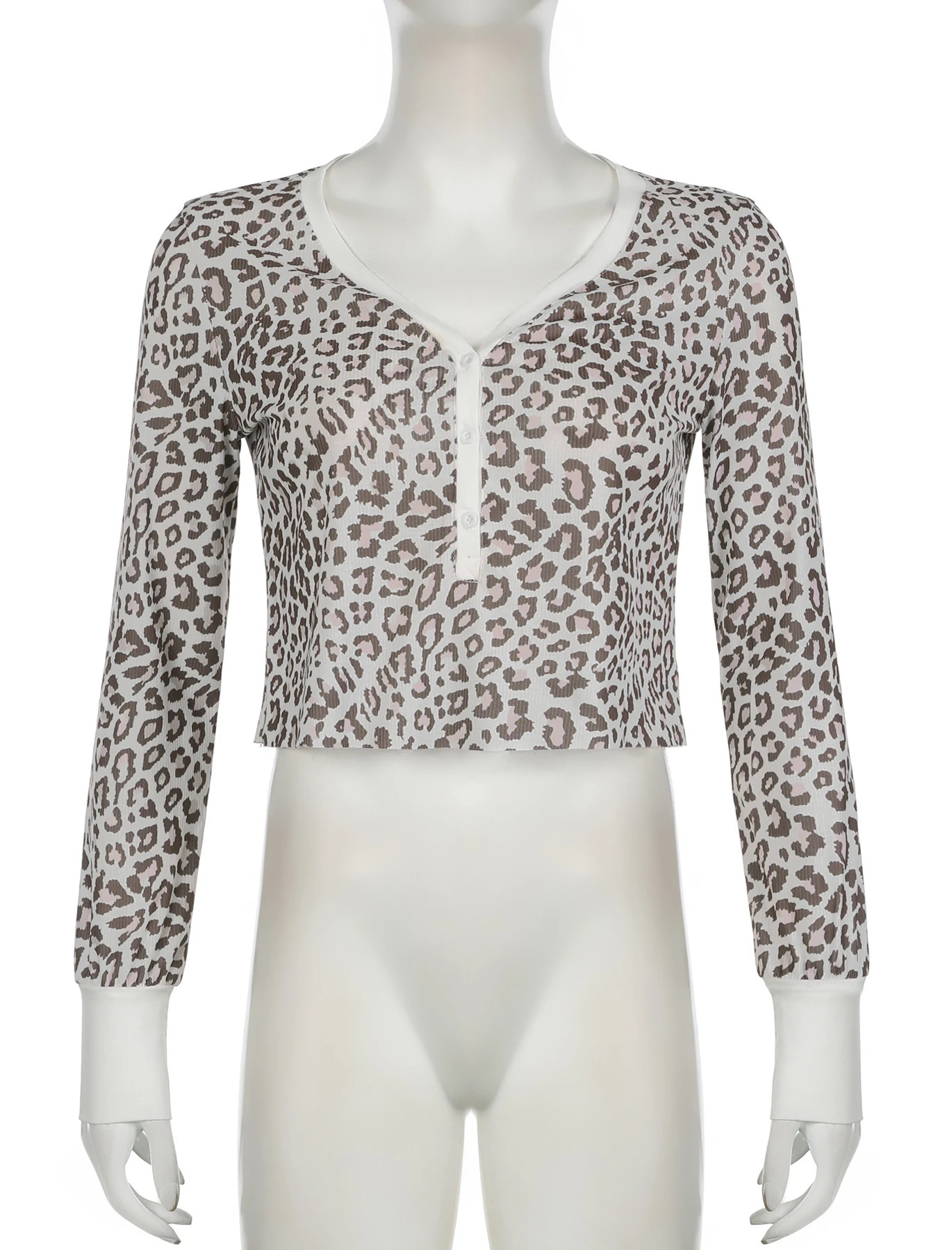 IAMSURE Casual Leopard Printed T Shirt Loose V-Neck Long Sleeve Tees Women Autumn Spring Fashion Streetwear Ladies Fashion 250320