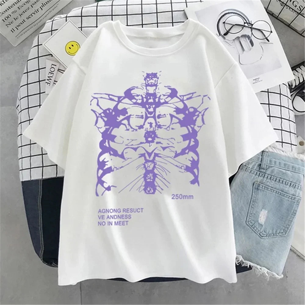 Oversized T-shirt Women Female T-shirt Dark Skull Bones Heart and Lung Print Short Sleeve Streetwear Harajuku Top Woman Clothes 250320