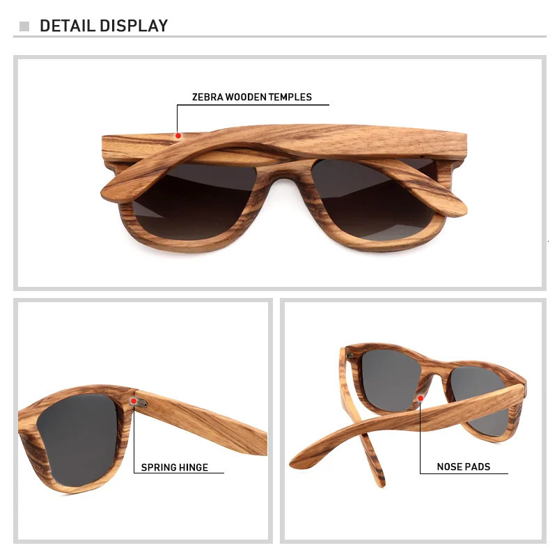 AN SWALLOW Retro Polarized Zebra Wood Sunglasses UV400 Sunglasses Men Handmade Wooden Sun Glasses Women 250318
